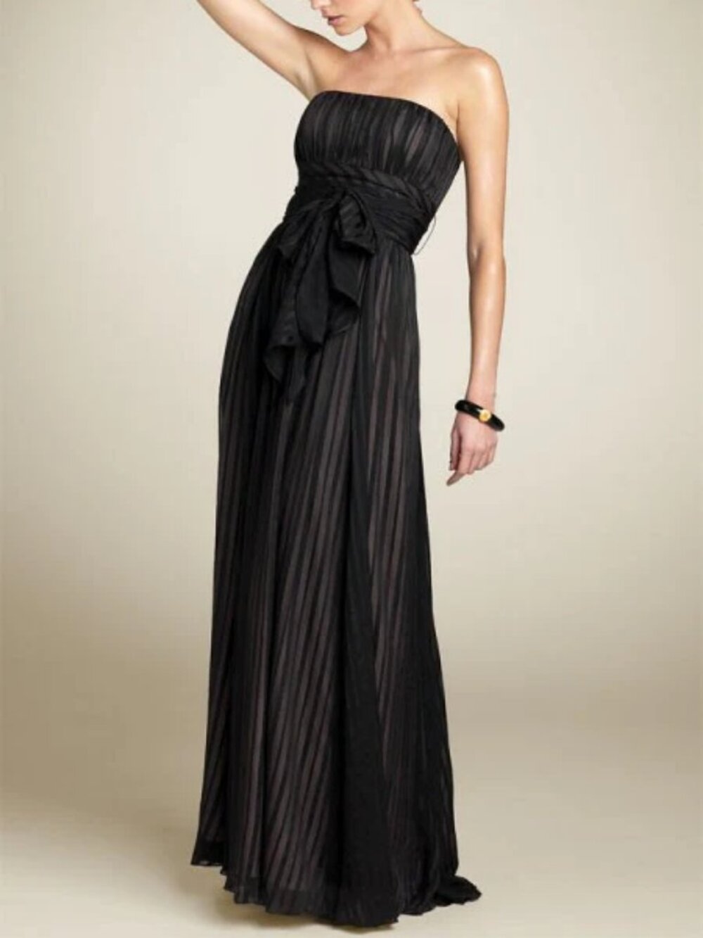 BCBGMaxAzria Black Gold Chiffon Strapless Formal Maxi Dress Gown